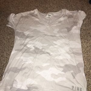 pink t-shirt white and grey camo runs bigger